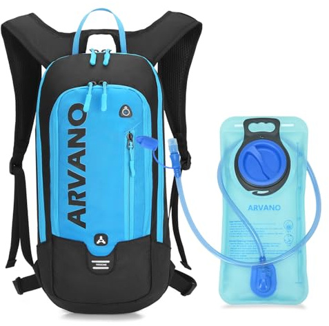 Arvano Sac à Dos d’hydratation 6L avec Poche à Eau 2L, Sac vélo et VTT léger, Respirant avec Sangles réglables, idéal pour randonnée et Course à Pied, Homme Femme (Bleu)