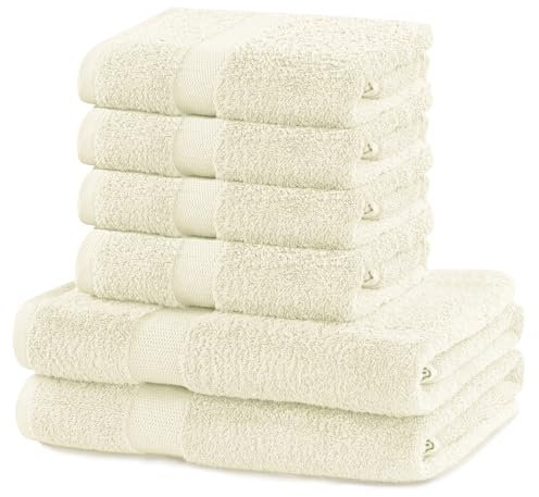 DecoKing 6er Set Baumwolle Qualität 525g/m² 4 Handtücher 50x100 cm und 2 Badetücher 70x140 cm Ecru Elfenbein saugfähig Marina