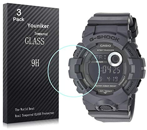 Youniker Lot de 3 films protecteurs d'écran en verre trempé pour montre Casio GBD800 G Shock GBA800 - Anti-rayures