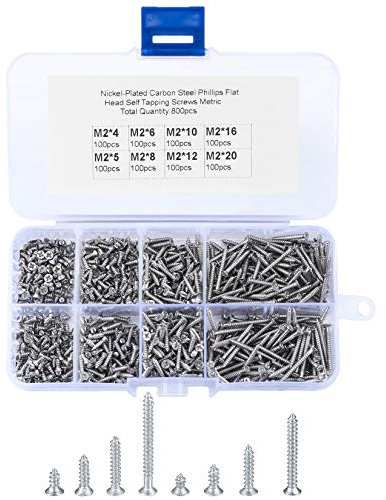 800 Pcs M2 Self Tapping Screws, Small Wood Decking Screw, Tiny Concrete Screws, Cross Drive Flat Head Fastening Screw with Plastic Box for Home DIY - 4/5/6/8/10/12/16/20 mm
