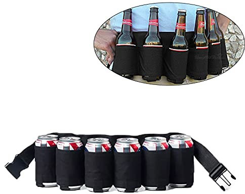 Birra Regolabile Cintura Utile Cintura Di Birra Regolabile Bevitore Portatile Porta Lattina Di Birra Con 6 Porta Bevande Per Feste Campeggio Viaggi Arrampicata Escursionismo All'Aperto (Nero)