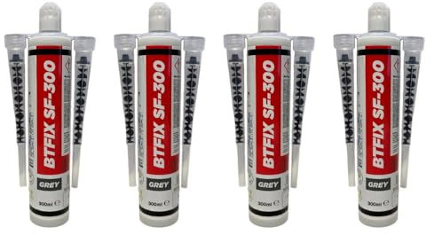 4x BTFIX SF-300 ml 2K Injektionsmörtel | Verbundmörtel | Chemiedübel für Beton & Mauerwerk | inkl. 8 Statikmischer | Schwerlastbefestigung | styrolfrei | Montagemörtel Ankerkleber Klebeanker