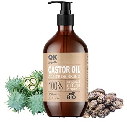 QKnatur - Huile de ricin bio 250 ml - pour cheveux, peau, cils, sourcils, barbe et ongles - 100% pure - Pressée à froid - Nourrit et renforce