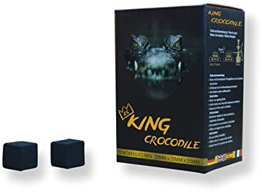 King Crocodile Carbone di cocco con lunga durata di combustione, 25 x 25 mm, carbone naturale sostenibile, poco cenere, basso sviluppo di fumo, carbone per barbecue, cubetti di carbone di qualità