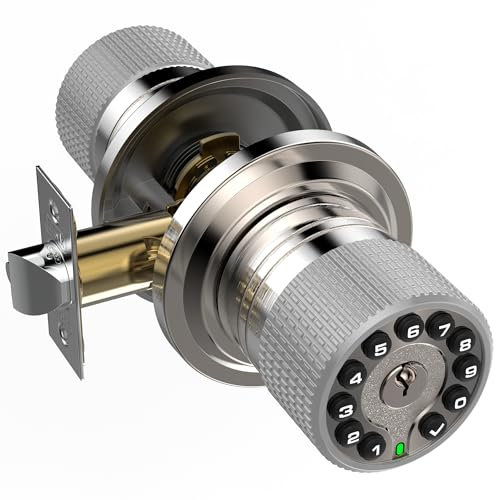 iulock Pomo de puerta inteligente con teclado y llave, cerradura de puerta de entrada sin llave con agarre de goma, bloqueo automático, código de usuario 50, impermeable, fácil de instalar y programar