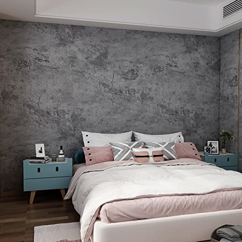 3yecao 16×591 Large Size Extra Thick Grey Blue Concrete Wallpaper Peel and Stick Industrial Dark Blue Gray Cracked Concrete Contact Paper Vinyl Grey Cement Sticker for Bedroom Bathroom Gym Walls