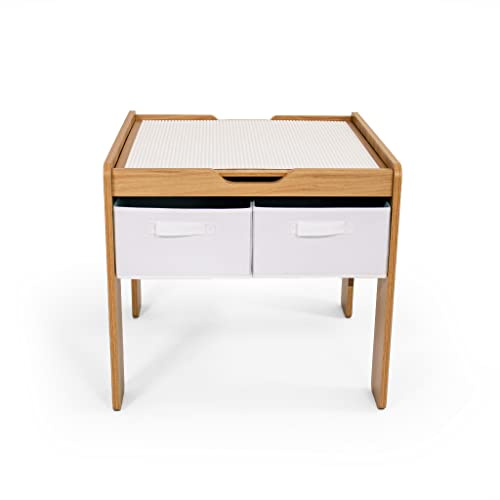 Humble Crew Toddler Activity Table with 4 Bins, White & Natural – Premium Wooden Play Table with Double-Sided Play Surface for Arts, Crafts, and Building Blocks – Kids Table with Storage for Playroom