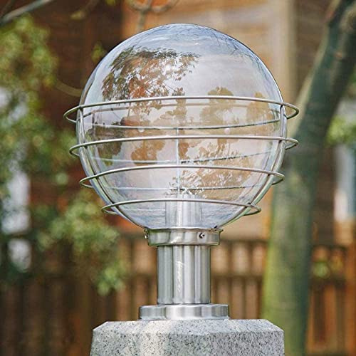 Outdoor Column Light Simple Transparent Lampshade Round Ball Column Headlight Stainless Steel Garden Light Landscape Light Protection Level - IP55 E27 Socket LED Lantern (TransparentDiameter: 20 cm