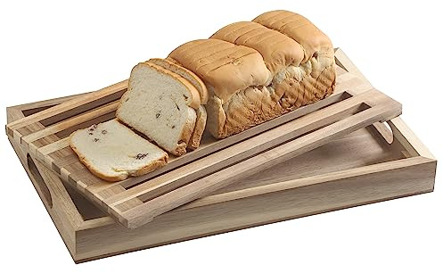 Bread Cutting Board with Crumb Catcher Tray Wooden Holder Bread Tray for Serving Bread Slicers for Homemade Bread Cutting Boards for Kitchen with Holder