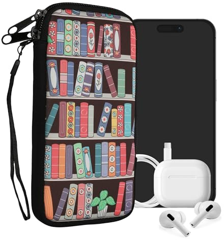 kwmobile Neoprene Sleeve for Smartphone Size XL - 6.7/6.8 - Shock Absorbing Pouch Case - Protective Phone Bag - Summer Library Blue/Green/Dark Pink