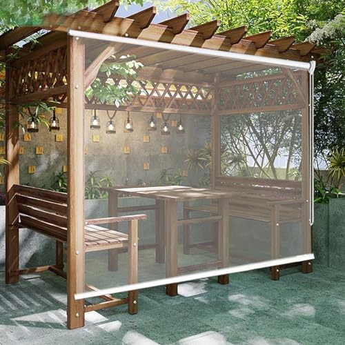 Transparent Wasserdichtes Roll-Up-Rollo,Outdoor-Balkon-Terrassen-Tür Durchsichtige Rollos,Seitenzugrollo,Wärmeisolierung Sonnenschutz Rollläden,Leicht zu Reinigen Außenrollo (W110xH200cm/W43xH79)