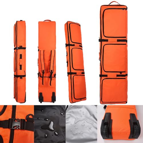Padding Snowboard Bag with Wheels for Travel, Fits Single or 2 Sets Skis, Waterproof with Pockets & Adjustable Shoulder Strap