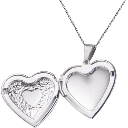 1 Piece Flip Heart Locket Necklace, Engraved Silver Plated Pendant, Retro Fashion Clothing Matching Accessories (Silver)
