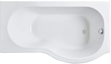 Balterley 1500 x 850mm P Shape Shower Bath with Legs, Single Ended Gloss White Soaking Shower Bath, Acrylic Baths for Bathrooms, Right Hand Round with Wider End, Adjustable Leg Set (White)