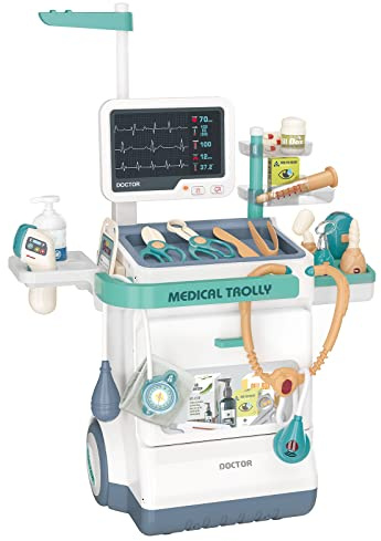 AIQI Kit Dottore Giocattolo per Bambini, 26 Pezzi Set Gioco Medico Bambini con carrello mobile con funzione di suono e luce, Gioco di Ruolo Gioco Educativo Regalo per Ragazzi Ragazze di 3 4 5 6 7 Anni