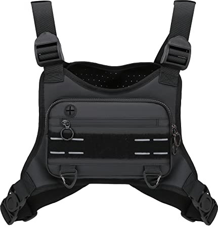 FTCYCRU Outdoor Running Chest Bag for Men and Woman with Extra Storage, Water Resistant Sports Chest Pack Lightweight Running Vest Rigs for Workouts Cycling Hiking (Black)