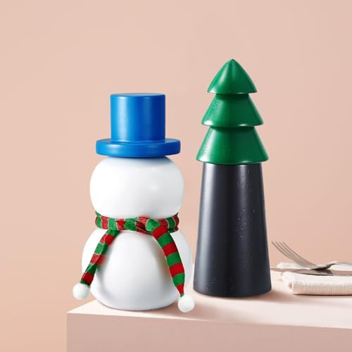 MAITTON Wooden Salt and Pepper Grinders Christmas Set - Manual Pepper Mill Refillable Spice Grinder with Adjustable Coarseness, White Black 16.5cm for Kitchen Gift Christmas Decor