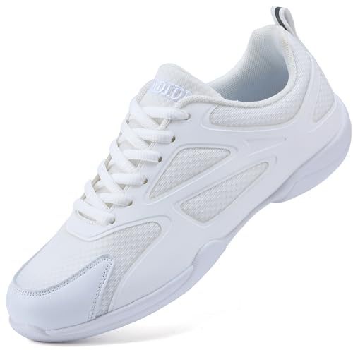 WUIWUIYU Youth Girls Boys Cheer Shoes Cheerleading Dance Shoes Athletic Training Tennis Walking Competition White Sneakers Size 5 UK White