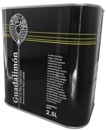 Guadalimón - Aceite de Oliva Virgen Extra - Aceite de Oliva - Aceite - Gourmet - Variedad Pico Limón 100% Premiado como uno de los mejores aceite del mundo 5 años consecutivos - Lata 2,5 Litros