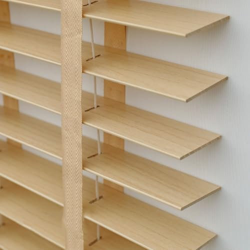 Persiana Veneciana de Madera Persianas Horizontales para Ventanas/Puertas/Balcones Estores Privacidad W 25/30/35/45/60/80/100/130/160cm Personalizado Cortinas con Lamas 50mm(Wood Color)