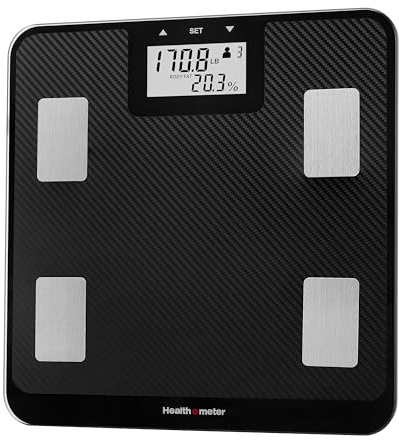 Health o meter Digital Body Composition Scale – BMI, Body Fat & Water Mass Measurement, Multi-User Tracking, 450 lb Capacity, Step-On Carbon Fiber Platform, Backlit Display, 3 AAA Batteries Included
