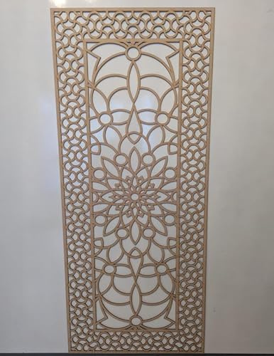 Träskiva dekorativ panel, väggskiljevägg, kylarskydd galler, möbeldekoration, laserskuren från 3 mm tjock MDF-skiva (storlek 1200 mm x 515 mm) mönster (024C). Tillverkad i Storbritannien