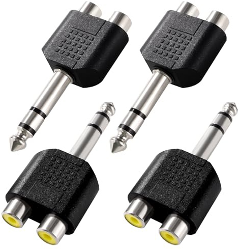 KUOQIY 4 Pezzi 6.35mm a RCA Splitter Adattatore, 6.35 mm Stereo Femmina a 2 RCA Maschio Jack Audio Adattatore Sdoppiatore, Nichelato