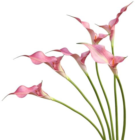 Urier Calla Lily Artificial Flowers,Real Touch Latex Flowers,Long Stem Artificial Flowers for DIY Wedding Bouquet Party Home Table Centerpieces Decor (6, Pink)
