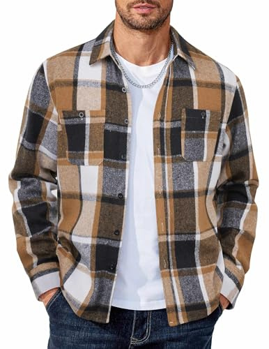 COOFANDY Flannel Shirt for Men Flannel Jacket Long Sleeve Plaid Button Down Shirt Jacket Casual