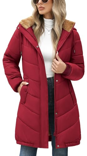 RITOSTA Manteau Femme Hiver Veste Polaire Parka Matelassée Chaud Veste Zippé Epaisse Manteaux à Capuche Blouson mi Longue Outercoat avec Poches(Rouge,XXL)