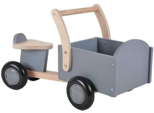 Bandits & Angels Lastenrad Laufrad Little Rider Grau ab 1 Jahr – Für Jungen und Mädchen – Aufsitz-Lastenrad aus Holz – Laufrad aus Holz Grau – Geräuscharme Räder – Geschenk zur Babyparty