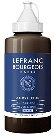 Lefranc Bourgeois 300427 Fine Acrylfarbe - Umbra Natur, 750ml Flasche, cremige Acrylfarbe auf Wasserbasis, schnell trocknend, lichtecht, wasserfest