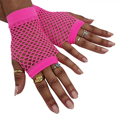 Komonee Short Fishnet Gloves Fingerless Mesh, Wrist Length Net for Women, Stretchy Sheer Edgy Costume Accessory for Rave Cosplay Halloween 80s Party, One Size