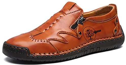 Sandales Creuses en Cuir pour Hommes Pêcheur D'été Masculin Marcher Chaussures de Vacances Respirantes 44 EU Marron,27 CM du Talon aux Orteils