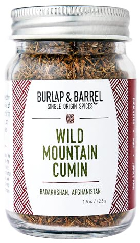 Burlap & Barrel Wild Mountain Cumin – Savory, Aromatic, and Bright Umami Flavor – Whole & Ground Cumin Seeds – As Seen On Shark Tank - 1.8oz Glass Jar