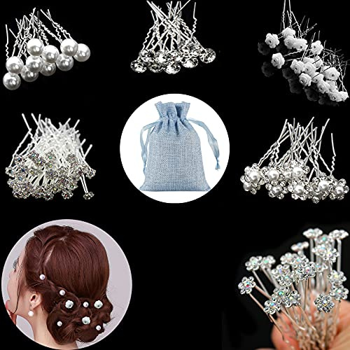 ZOCONE 51 Pcs Wedding Hairpins & Clips, Crystal Pearl Bridal Hairpins with Rhinestone & Flower Designs - Silver, Perfect for Bride, Bridesmaid, Holy Communion