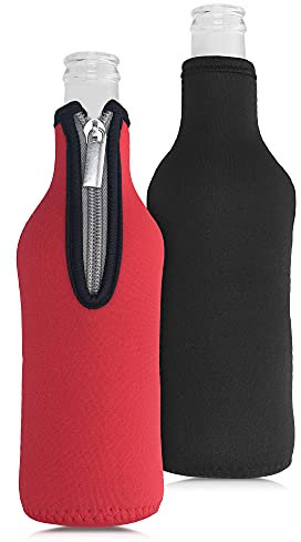 kwmobile 2x Bottiglia 330ml Cooler Sleeve per Bottiglie - per Birre e Altre Bevande - Realizzato in Neoprene nero/rosso Isolante