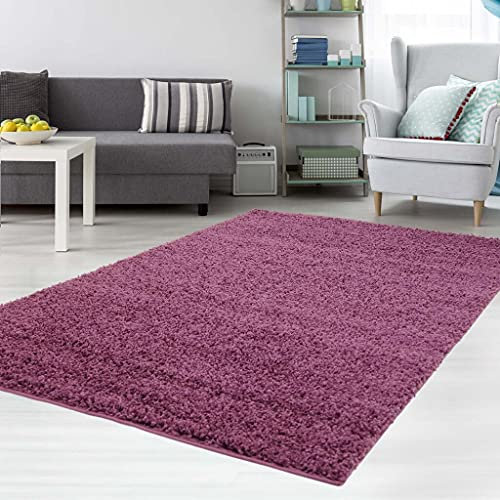 carpet city Shaggy-Teppich Lila 70x250 cm - Hochflor Langflor Einfarbige Teppiche Wohnzimmer Schlafzimmer