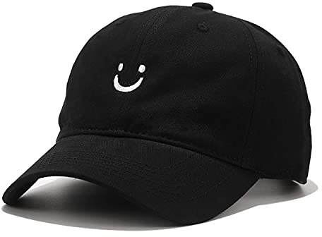 Umeepar Smile Face Baseball Cap for Women Men Adjustable Low Profile Unstructured Cotton Dad Hat (US, Alpha, One Size, Black)