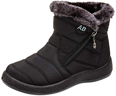 riou Bottines imperméables pour femme d'hiver doublées de fourrure décontractées Chaussures romaines courtes Bottes chaudes confortables et tendance Chaussures de randonnée Chaussures de trekking