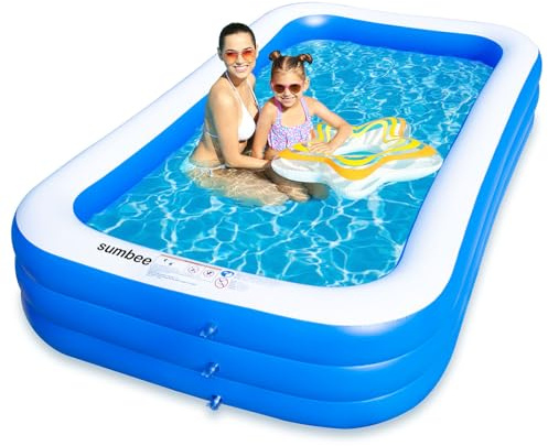 Sumbee Inflatable Swimming Pool for Kiddie Adults Kids, 120 X 72 X 22 Large Blow Up Pool for Family Backyard Outdoor Toddler,Big Rectangle Pools for Children Ages 4-8-12,Full-Sized,Blue