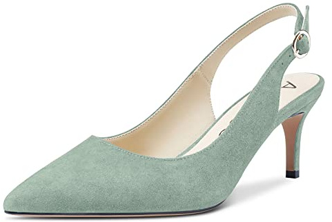 Aachcol Mujer Slingback Pumps Aguja Medio Heel Puntiaguada Punta Correa Tobillo de Boda Oficina Fiesta Dress Zapatos Sandalias 6 CM