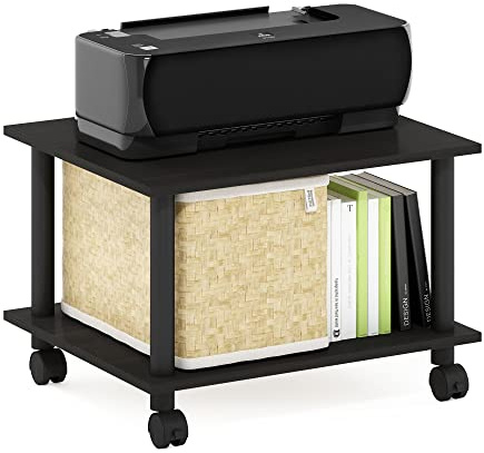 Furinno ECON Printer Stand with Storage, 2-Tier Under Desk Printer Stand, Printer Table with Wheels, for CPU, Office Supplies, Home Office, Espresso