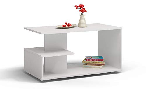 CDF Couchtisch Dallas | Farbe: weiß | Moderne Bank für EIN Wohnzimmer, Zimmer, Büro | Form: rechteckig | Regal für Kleinigkeiten, Zeitungen, Magazine oder Bücher