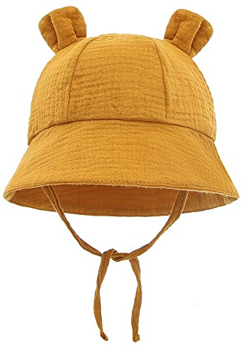 Nishine Gorra Ajustable para Bebé Gorro de Sol Niño Orejas de Dibujo Gorro de Playa Sombreros de Verano Gorra de Pescador para Bebé Niña Niño,Amarillo