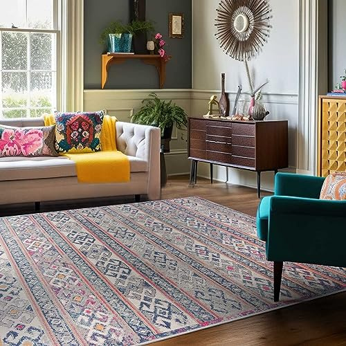 Mazovia Alfombras Multicolores - Vintage Boho Alfombras Salon de Pelo Corto - Alfombras Aspecto Desgastado de Matrimonio, Dormitorio y Comedor - Oeko-Tex - Varias Tallas - 120 x 170 cm