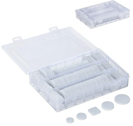 Relaxdays Set da 272 Feltrini per Sedie Antiscivolo, Rotondi e Quadrati, Autoadesivi Feltro e PVC con Scatola, Bianco