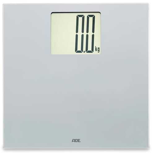 ADE Digitale Personenwaage mit großem XXL-Display | Körperwaage besonders gut ablesbar | Badezimmerwaage mit hoher Tragkraft bis 200 kg | silber