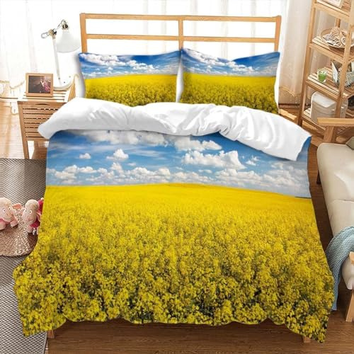 igyhuij Housse de Couette 220x240 Fleurs de Colza, 3D Imprimée Microfibre Parure de Lit Fleurs de Colza Housse de Couettes 2 Personnes avec 2 x Taie d'oreiller 65x65 cm n1826