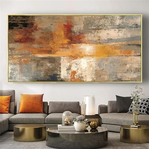 HOLEILUCK Peinture à l'huile sur toile de couleur chaude abstraite, grand tableau mural simple, Beige et gris, art sur toile pour la décoration de la maison et du salon, 70x150cm/28x59in, sans cadre